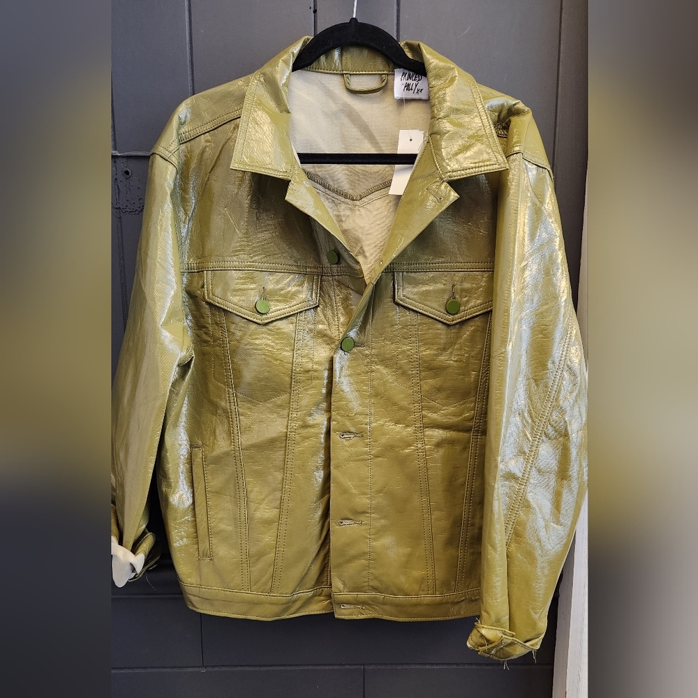 Princess Polly Olive Green Patent  Leather Jacket